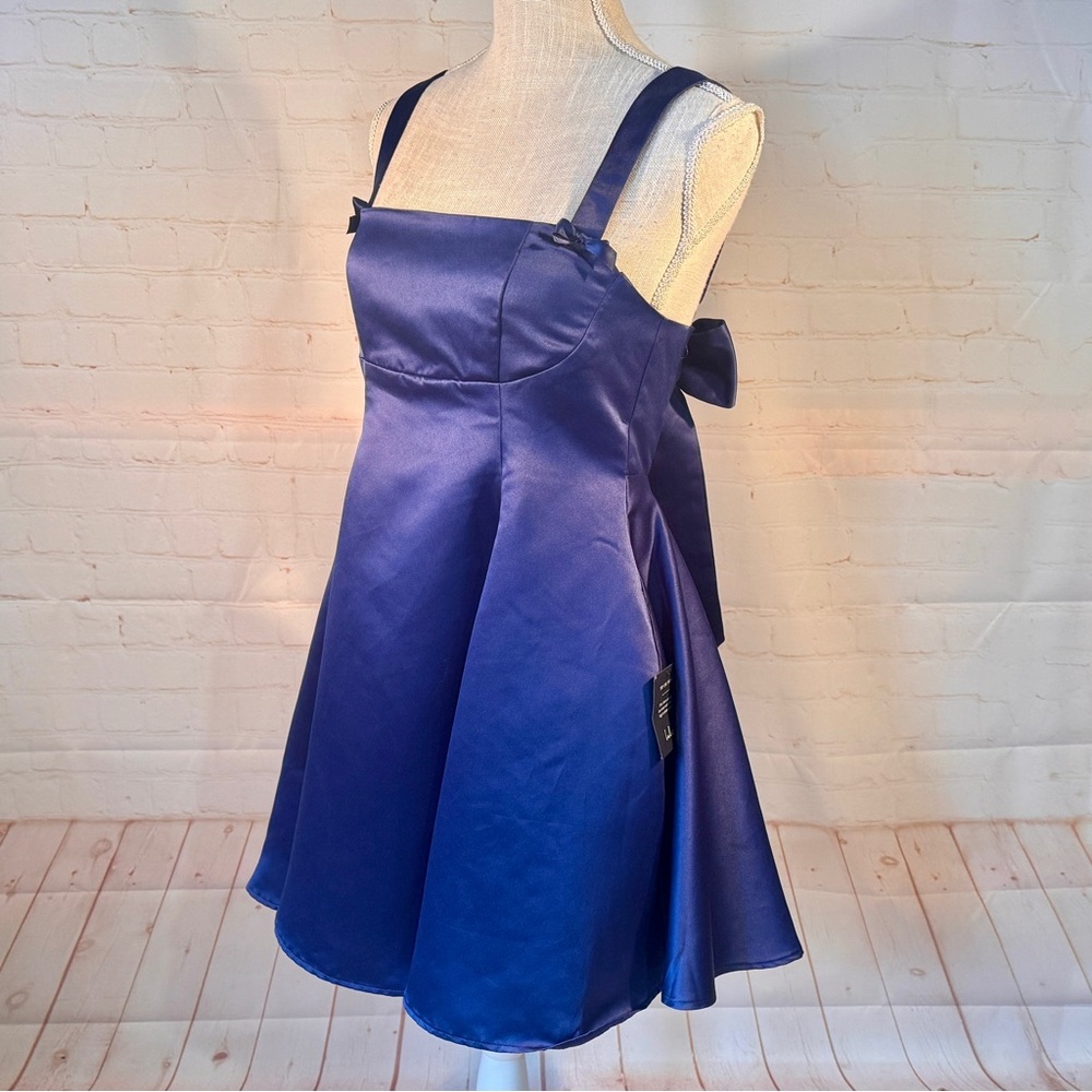 🆕 Lulu's Flawlessly Flirty Dress Navy Bows Open Back Adjustable Mini Satin 6 8 M - Picture 4 of 13